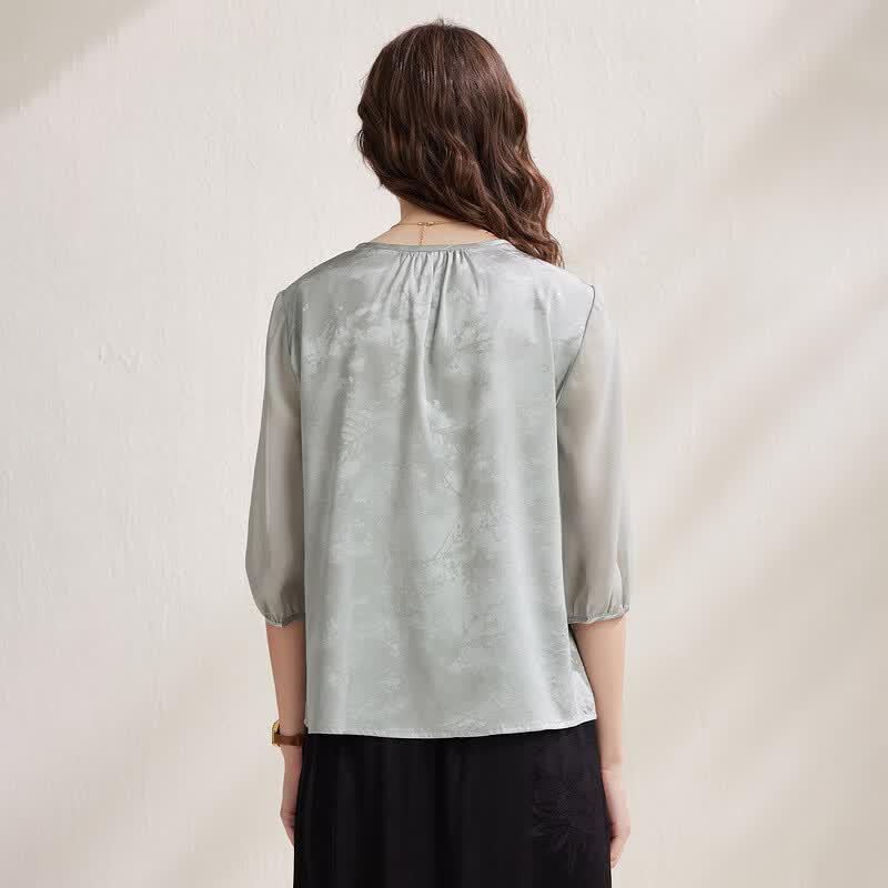 Women's Mulberry Silk New Chinese Style 3/4 Sleeve Jacquard Top