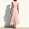 Sleeveless V Neck Pleated Waist Floral Print Long Dress for Women Elegant Maxi Dress with Flowing Skirt Suitable for Various Occasions