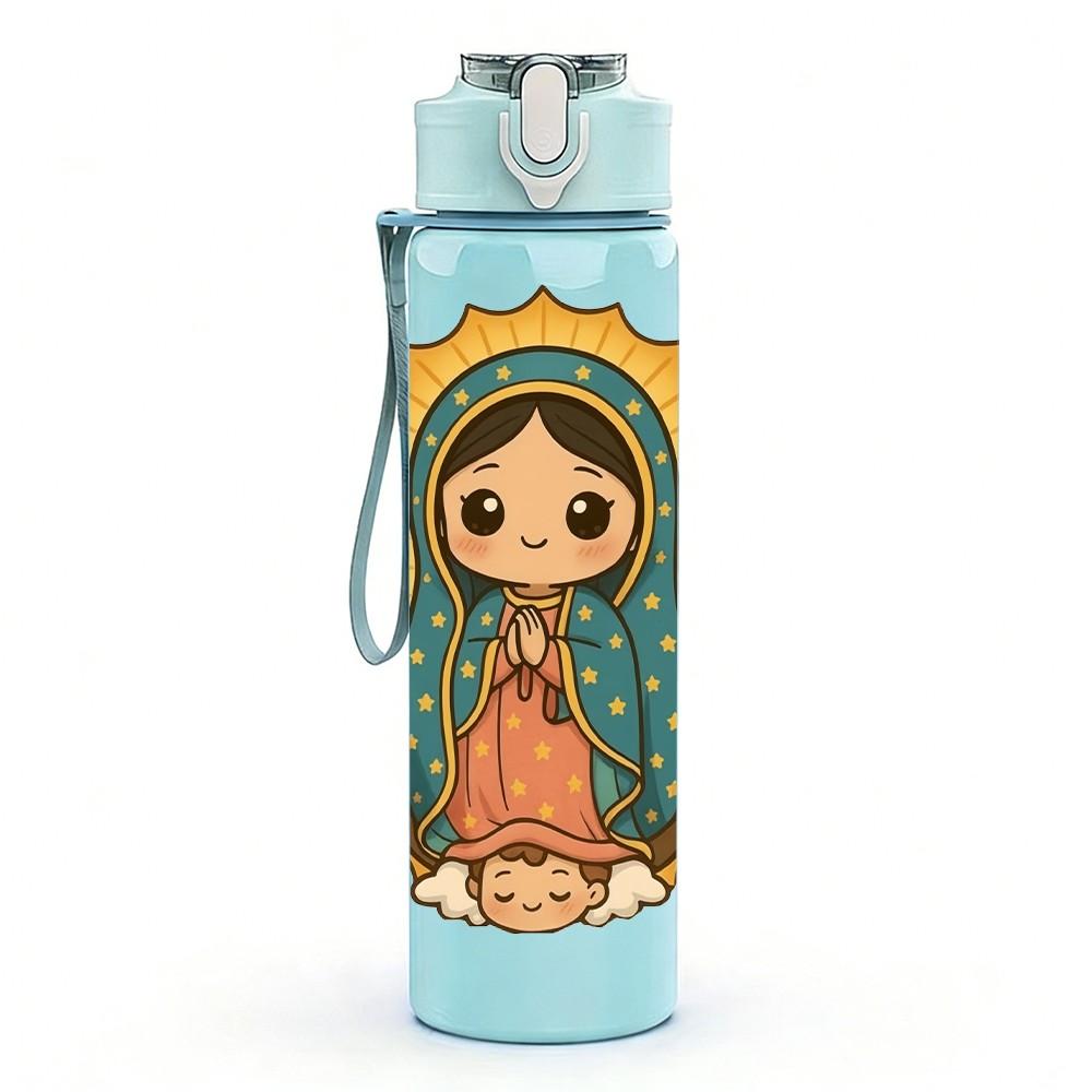 1PC Our Lady Guadalupe Icon Print 750ml Color Plastic Sports Water Bottle Leakproof Flip Straw Lid Suitable for Sports Office Home Use