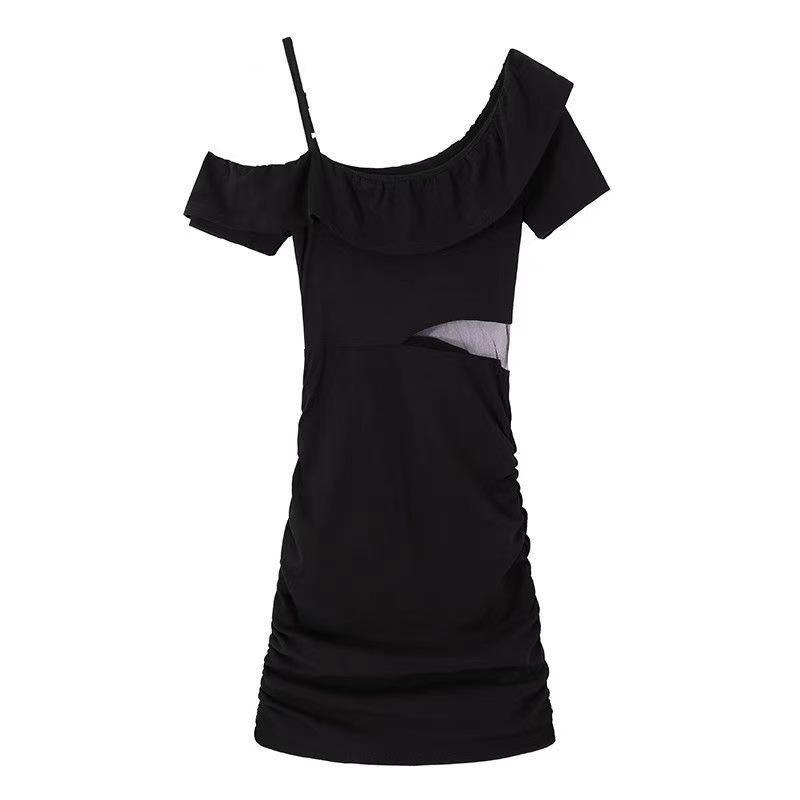 Feminine Slanted Shoulders, Waist Exposed, Sexy Dress, All Kinds of Style, Ruffle Leaf Edge Scheming, Off-shoulder Tight, Hip-wrapped Skirt, Summer