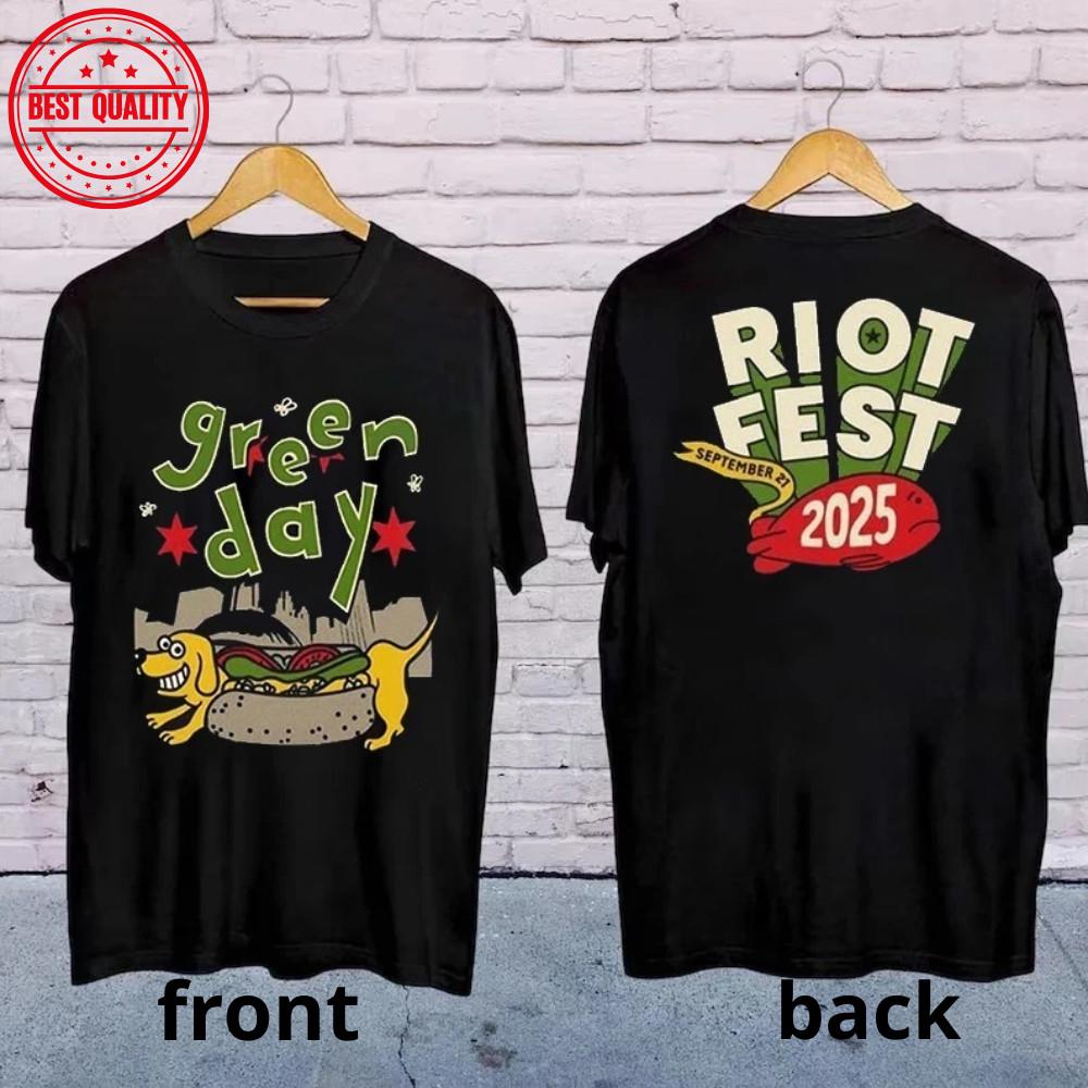 Футболка с мерчем Green Day Riot Fest 2025 в Чикаго, Иллинойс, 21 сентября 2025 г. S