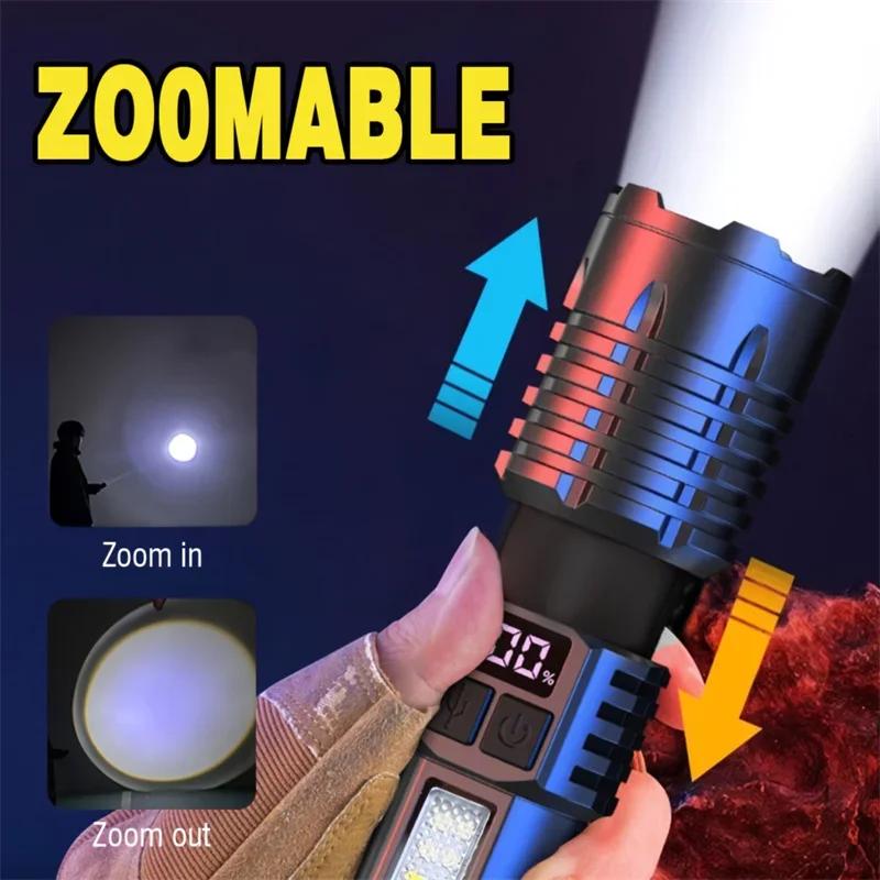 KDULIT Super Bright LED Flashlight USB Rechargeable Hand Light with COB Side Torch Powerful Lantern for Outdoor Camping Fishing