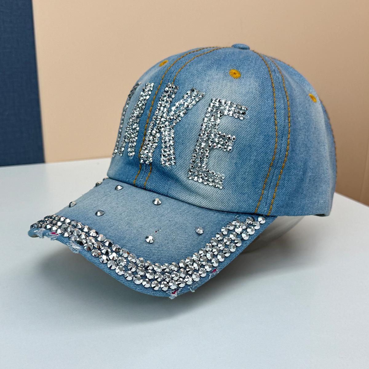 

New fashion cap ladies summer denim hat encrusted rhinestone hat casual cap tide adjustable светло-синий