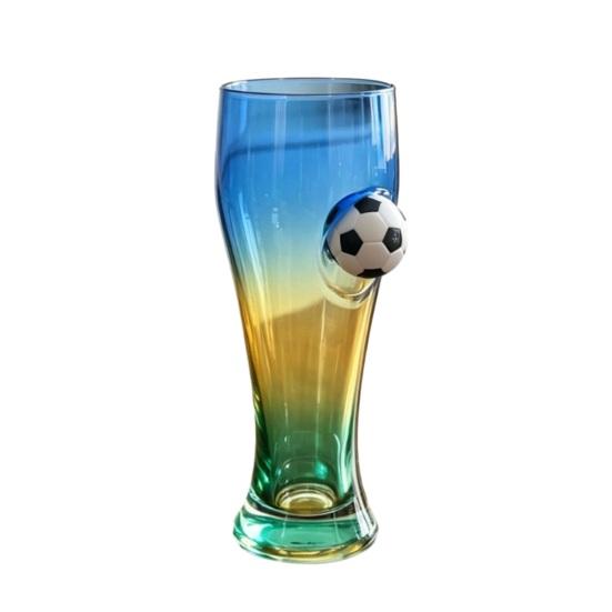 Soccer Beer Glass, 420ml Capacity Craft Beer Pint Mug with Football Decor, Pub Drinking Cup for Party Home Bar