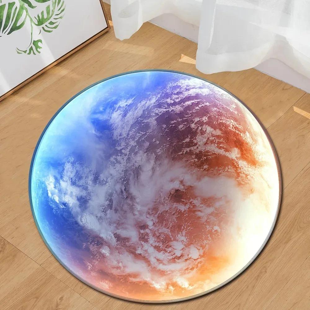 Earth Moon Ocean Round Carpet Circle Children Crawling Play Mat Home Decor Large Size Area Rugs for Living Room Bedroom Bathroom