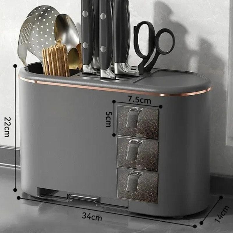 

Multi-purpose Knife Chopsticks Holder with Seasoning Box Kitchen Plastic Utensil Drying Rack Spoon Fork Cutlery Storage Cylinder