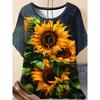 Plus Size Women's 3D Printed Sunflower Pattern T-shirt An Elegant Casual Crew Neck Short Sleeved Top