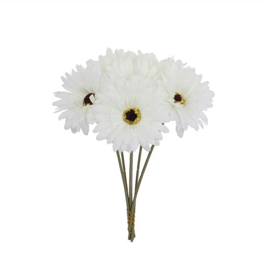 6 Bundles Artificial Gerbera Flowers with Stems Fake Wildflower Bouquet for Wedding Party Table Centerpiece Indoor Home Vase Decor Floral Arrangement