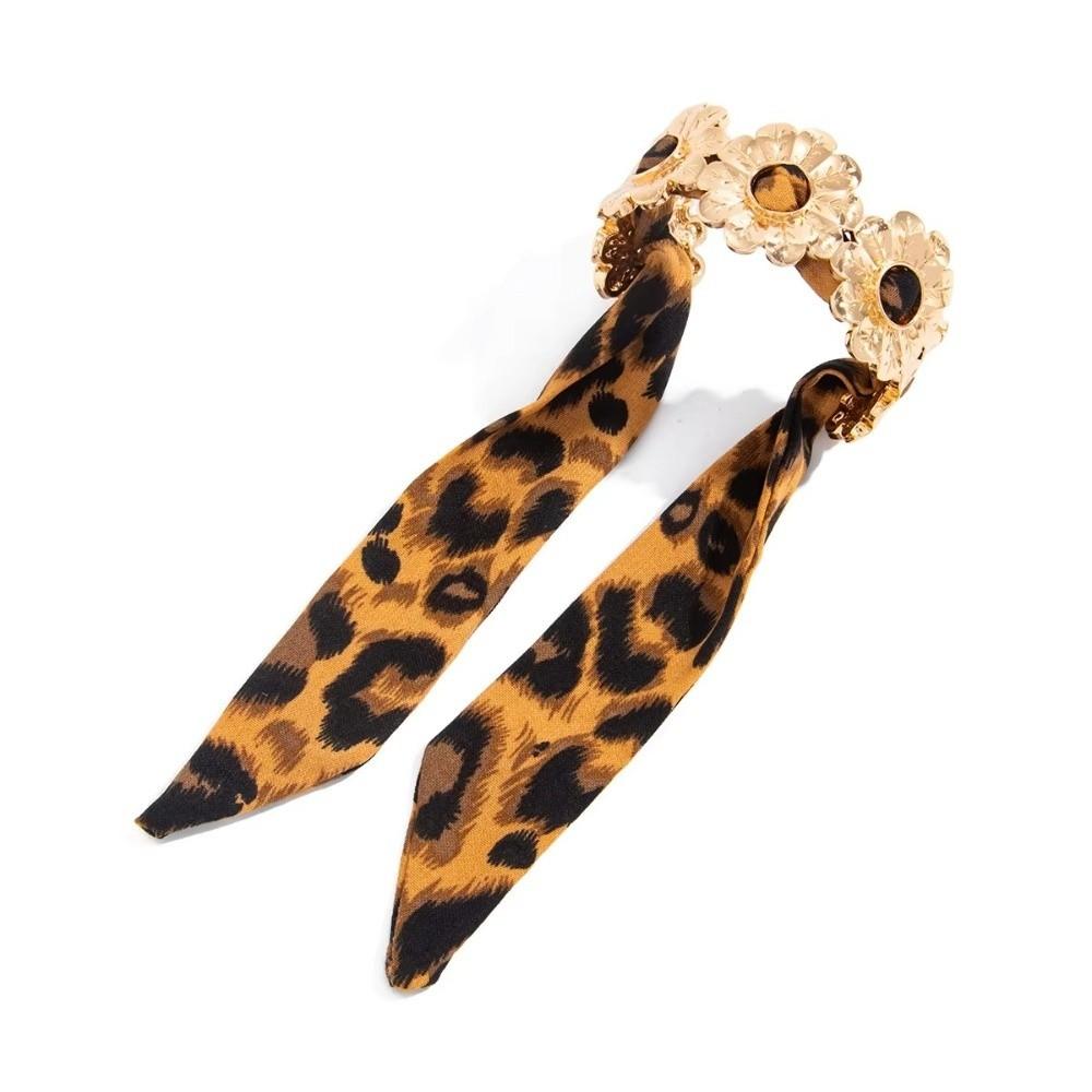 Stippenlint omwikkeld Metaal Breed Armband Luipaardprint Zijden Sjaal Armband Manchet Armband Dames