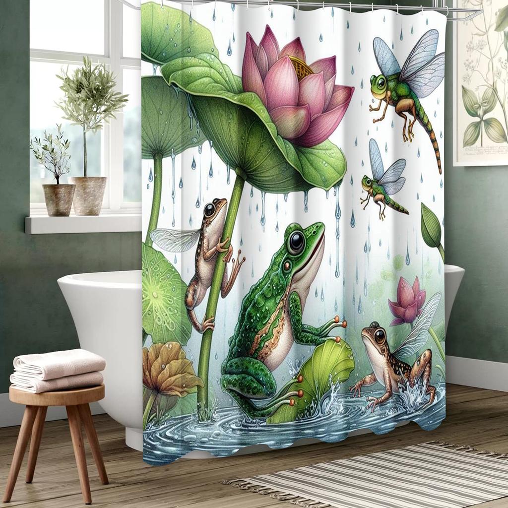 Grod- och lotusbadgardin Badrumsduschdraperi Vattentätt Med 12 krokar Heminredning Fri frakt