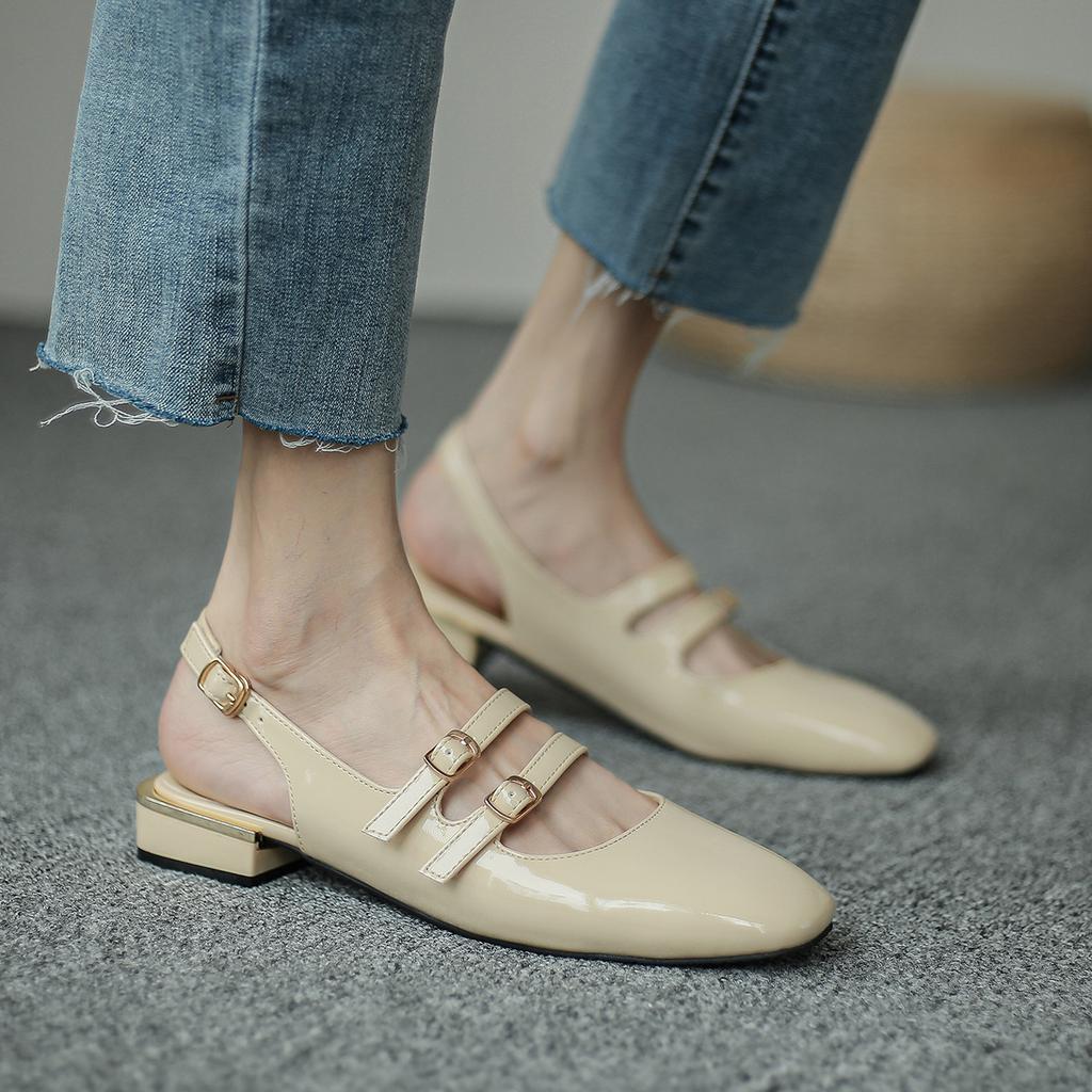 Baotou half drag women 2025 spring and summer new versatile square head small fragrant retro Mary Jane sandals low heel tide