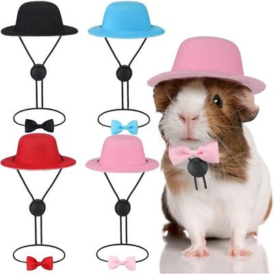 4 Set Marsvin Kläder Smådjur Fluga Husdjur Hattar Outfit Kostym Cosplay Cool Kawaii Husdjur Svart Hatt för Hamster Iller Katt Råttor Valp Kattunge