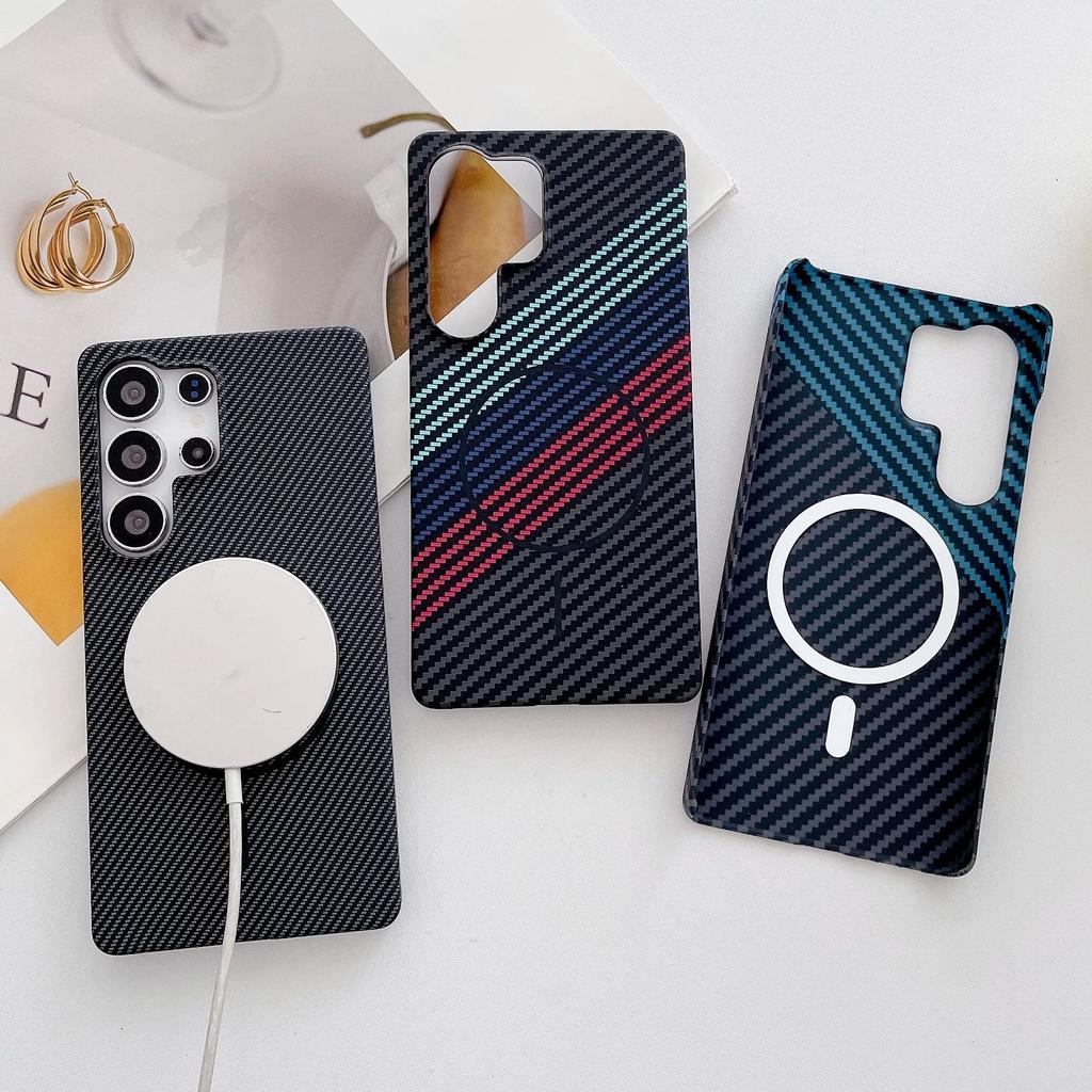 Carbon Fiber Pattern Magnetic For Magsafe Case For Samsung S25 S24 S23 S22 Note 20 Plus Ultra FE Frameless Matte Bumper Cover