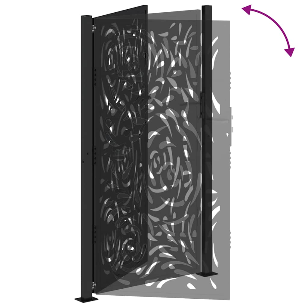 Black Garden Gate 105X180 Cm Steel Flame Pattern