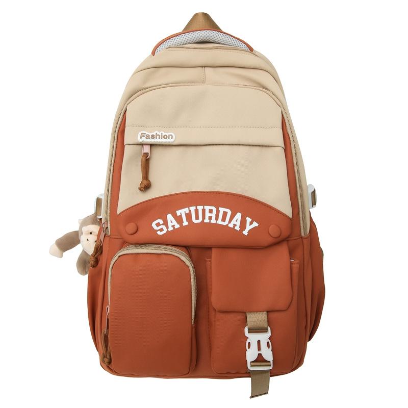 Junior High School Female Students' School Bag Contrasting Color Middle School Students' Backpack Trendy Cool New Large Capacity Couple Backpack