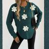 Women's T-Shirt Vintage Floral Print Round Neck Loose Long Sleeve Mid-Length Thumb Leak Top