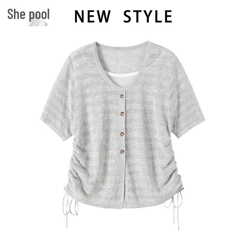 Women s Lyocell Linen Faux Two-Piece Knit Top M