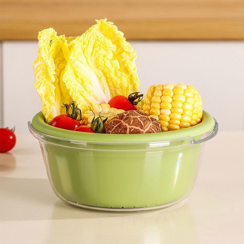 Large Capacity Vegetable Washing Basket Plastic Double Layer Draining Basket Kitchen Use