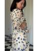 2024 Floral Print Women's Dress - Gentle Style, Round Neck, Long Sleeve, with Ruffles