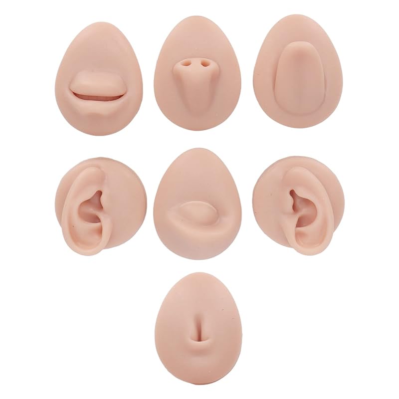 Soft Silicone Body Part Model, Piercing Practice Model Simulation Silicone Ear Eye Nose Mouth Tongue, Belly Button Model Safety Pierce Tool for