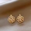 Real gold electroplated zircon pearl flower fritillary earrings simple stud earrings temperament earrings women