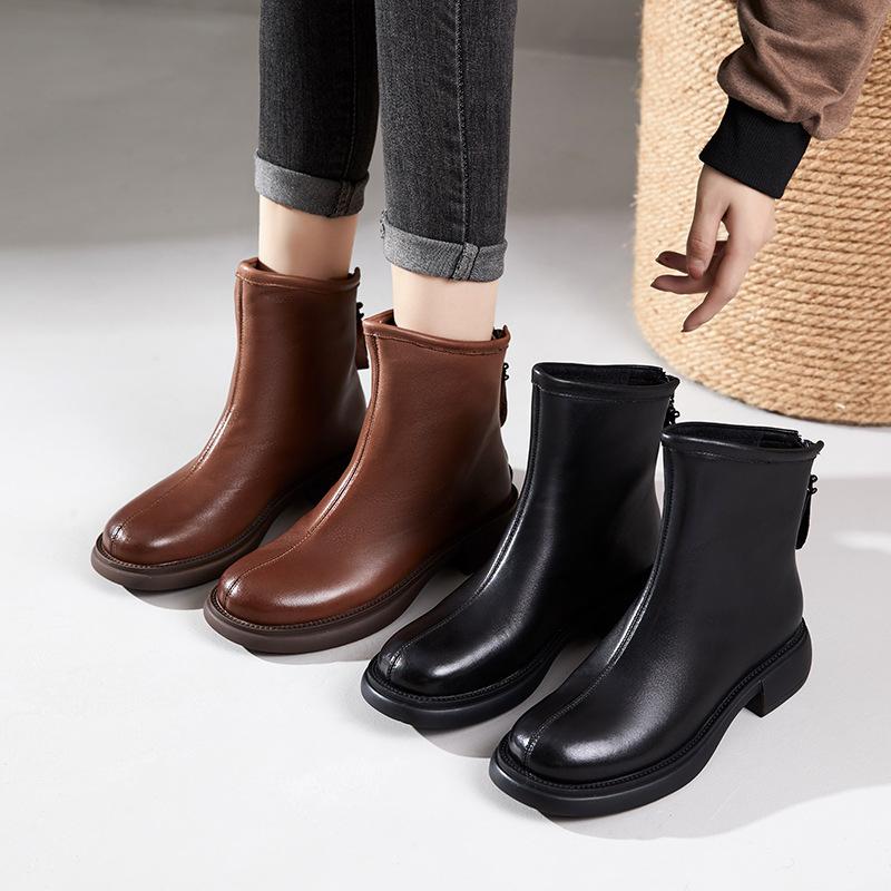 First layer cowhide Chelsea boots women's 2025 autumn and winter new retro polished rubber sole leather women's leather boots