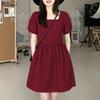 ZANZEA Women Casual Square Collar Summer Short Sleeve Grid Print Dress