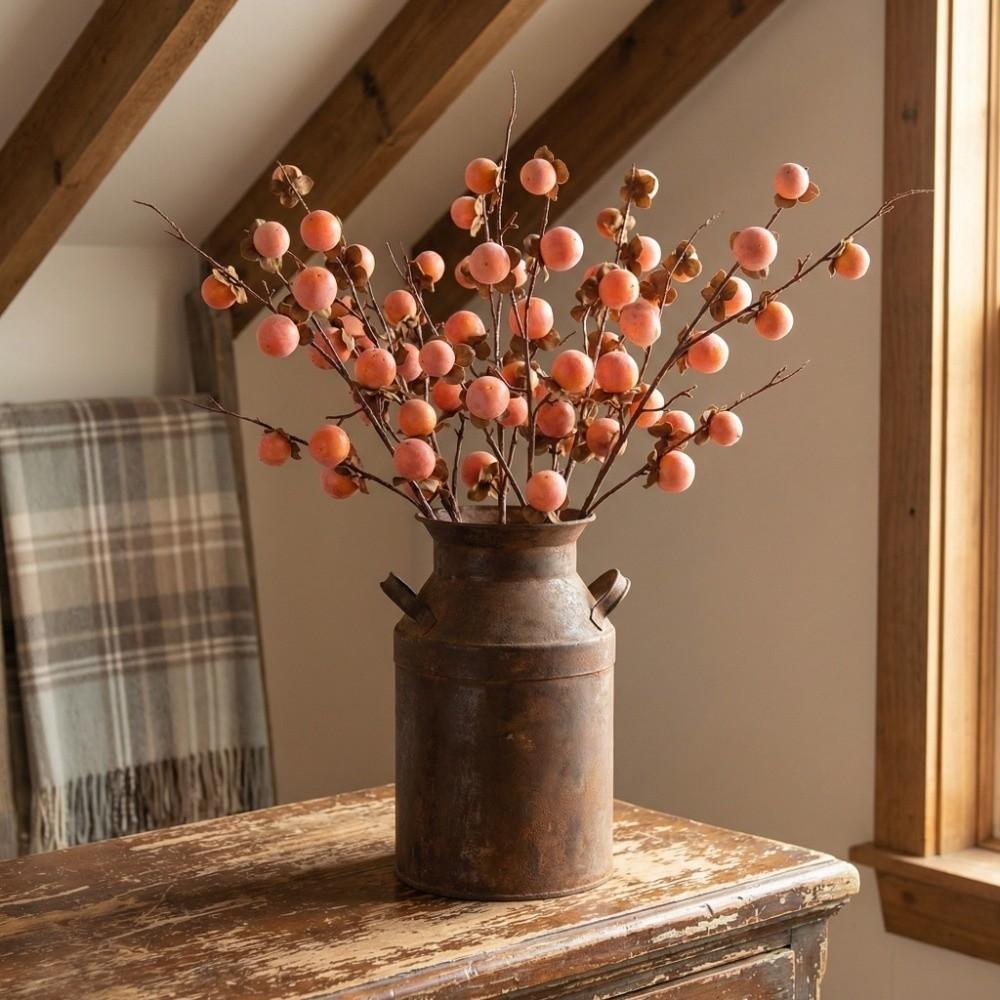 Realistic Artificial Persimmon Branch 8 Heads Artificial Fruits Branches Spring Festival