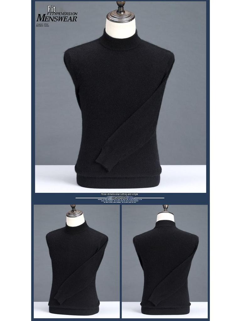 Men's Thick Cashmere Wool Sweater - Loose Fit, Round/Half-High Neck Pullover