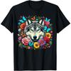 Wolf Tier Mit Blumen T-Shirt