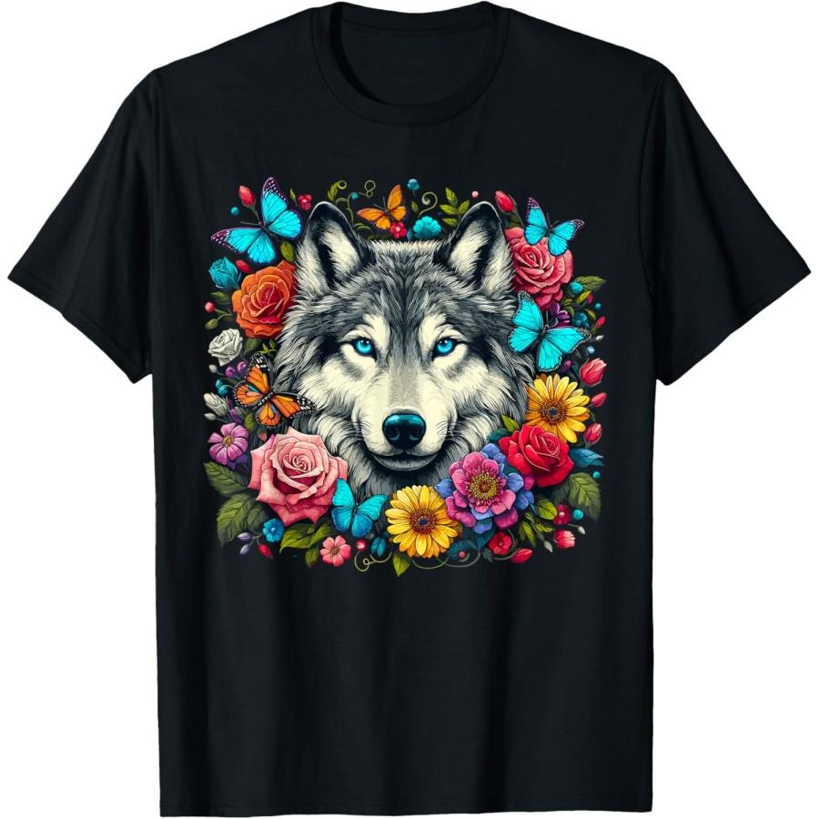 

Wolf Animal With Flowers T-Shirt XXXXXL чорний
