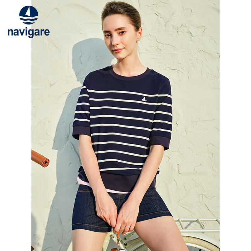 Navigare Women s Loose Fit Antibacterial Striped Cotton T-Shirt XL