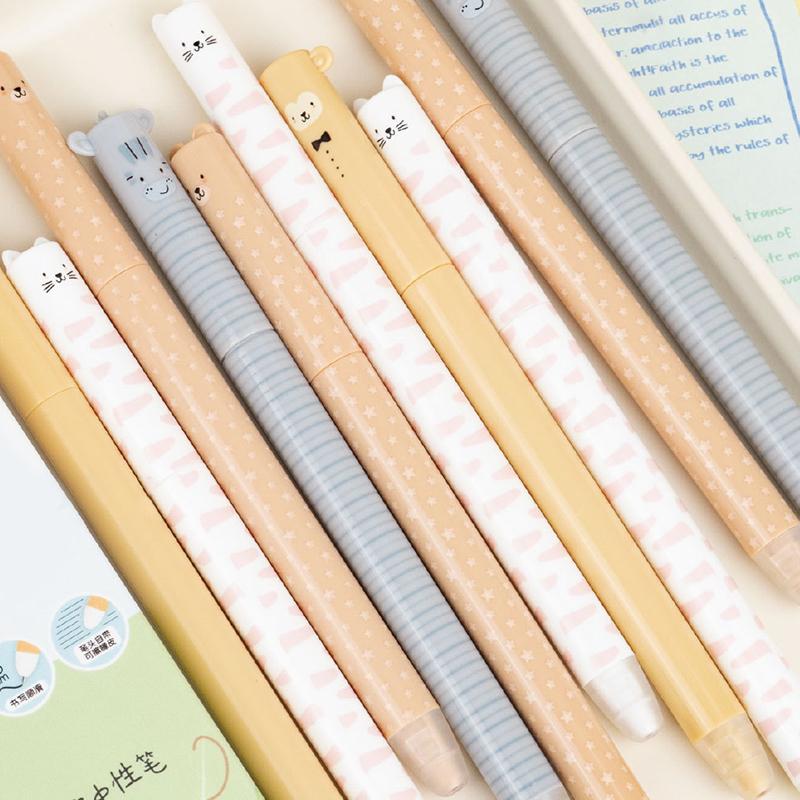 4 Stück/Box Niedliche Cartoon-Tier-Radierbare Stifte 0,5 mm Blaue Tinte Drehende Gelstifte Für Kinder Schüler Schreibwaren