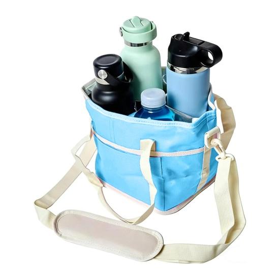 

Большая семейная сумка на 4 отделения для напитков с регулируемым ремнем, переноска для нескольких стаканов, для походов, прогулок, термосумка для напитков светло-синий