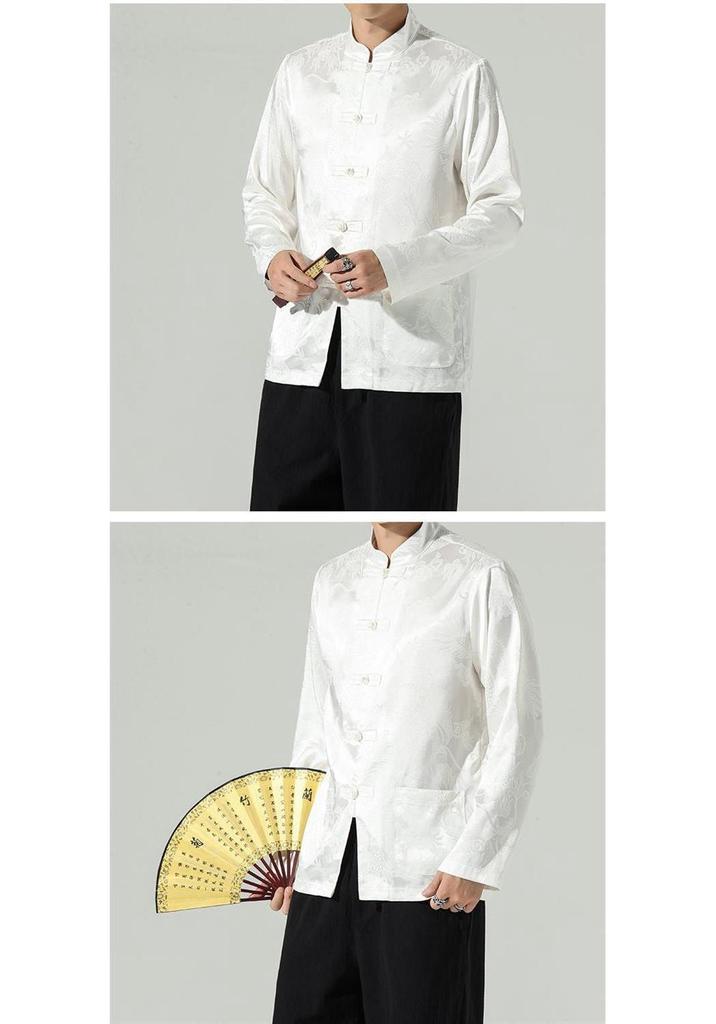 Herren Große Seiden Tang Anzug Jacke - Lockerer Schnitt, Chinesischer Stil, Stehkragen.