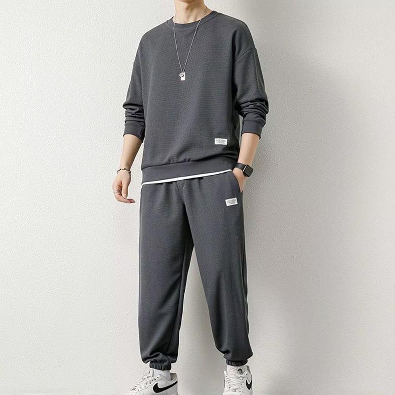 Men's Autumn Winter Fleece Joggers: Casual, Warm, Versatile, Korean Style Drawstring Pants, Solid Color, Trendy Hong Kong Influence.