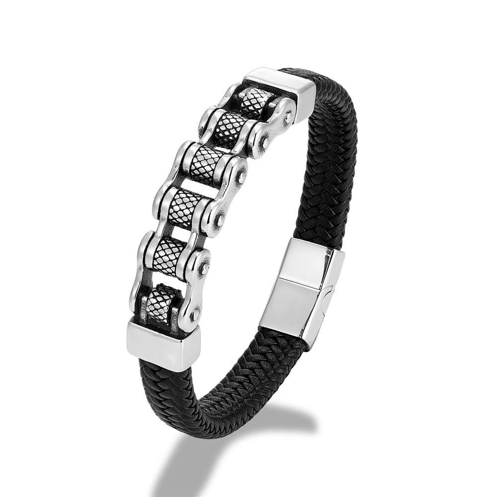 Punk Men Biker Chain Braided Genuine Leather Bracelet Stainless Steel Magnetic Buckle Bracelet Gifts Homme Pulseras