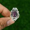 Natural Ruby Zoisite 925 Silver Stackable Flower Adjustable Ring For Women