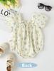 Girls Rompers Baby Coveralls Bodysuit Baby Clothes Short Sleeve Cute Stretch Ribbon Cotton Comfortable Ruffle Floral Summer Newborn 90cm [Maeau] #01