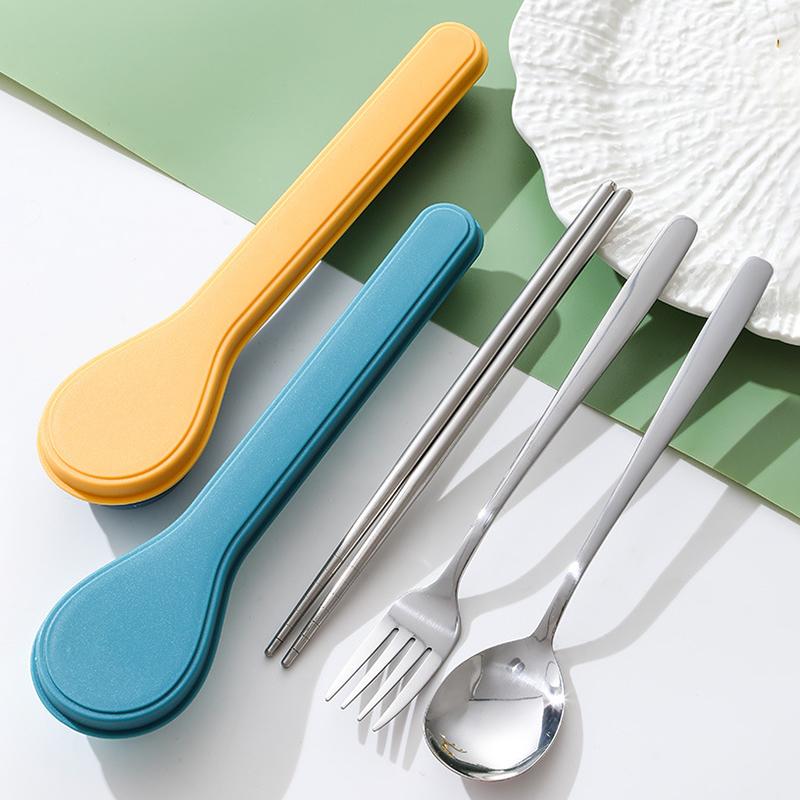 Set de tacâmuri portabile din oțel inoxidabil, 4 piese, pentru călătorii în aer liber