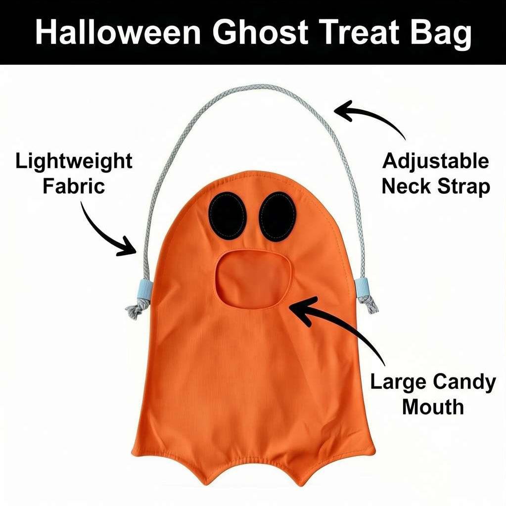 DIY Halloween Ghost Candy Bag: Cute Ghost-Shaped Treat Bag, Trick-or-Treat Pouch, Halloween Party Supplies, Storage Bag