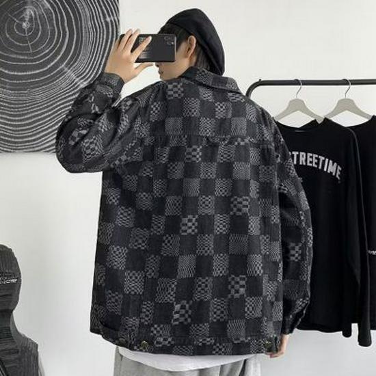 High Street Herren Karo Jeansjacke - Herbst/Winter Trend, Lockerer Hong Kong Stil Streetwear