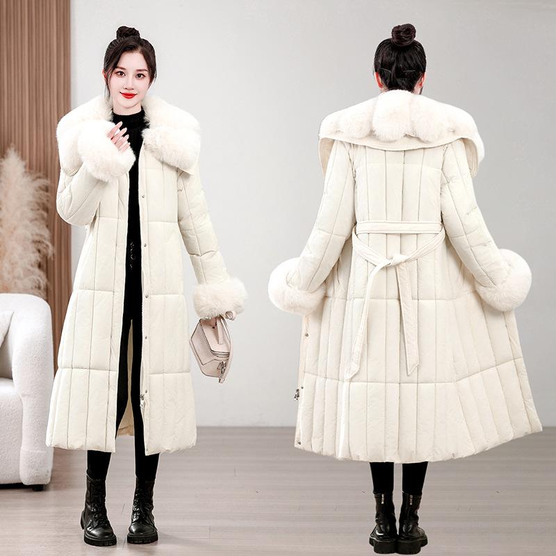 Winter cotton-padded clothes new high-end medium and long cotton-padded clothes with sweater collar foreign style middle-aged mother down cotton-padde