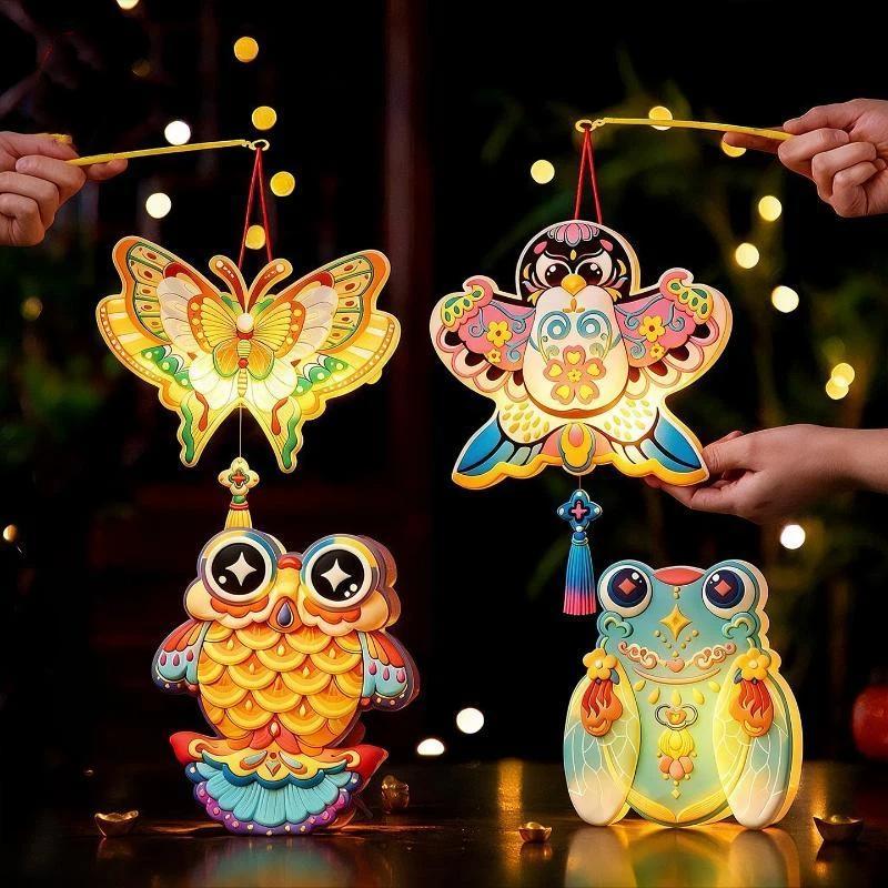 Niedliche DIY Tier Cartoon Papierlaterne Tragbare Handheld Bastelarbeit für 2026 Chinesisches Neujahr Mittherbstfest Kinder Schulaktivität Requisiten