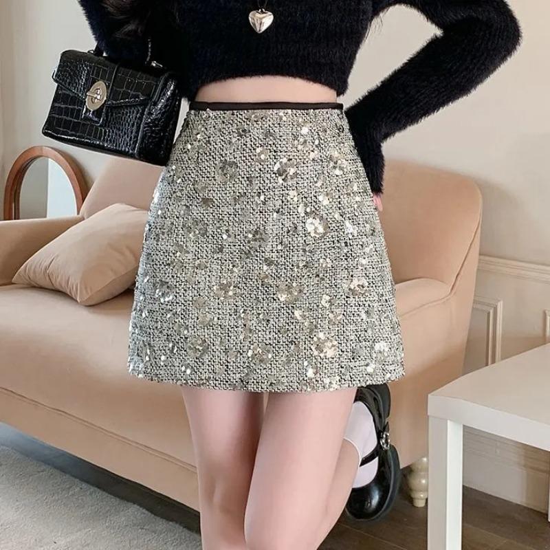 

Women s Glam Black Sequin Floral High Waist A Line Skirt XXL