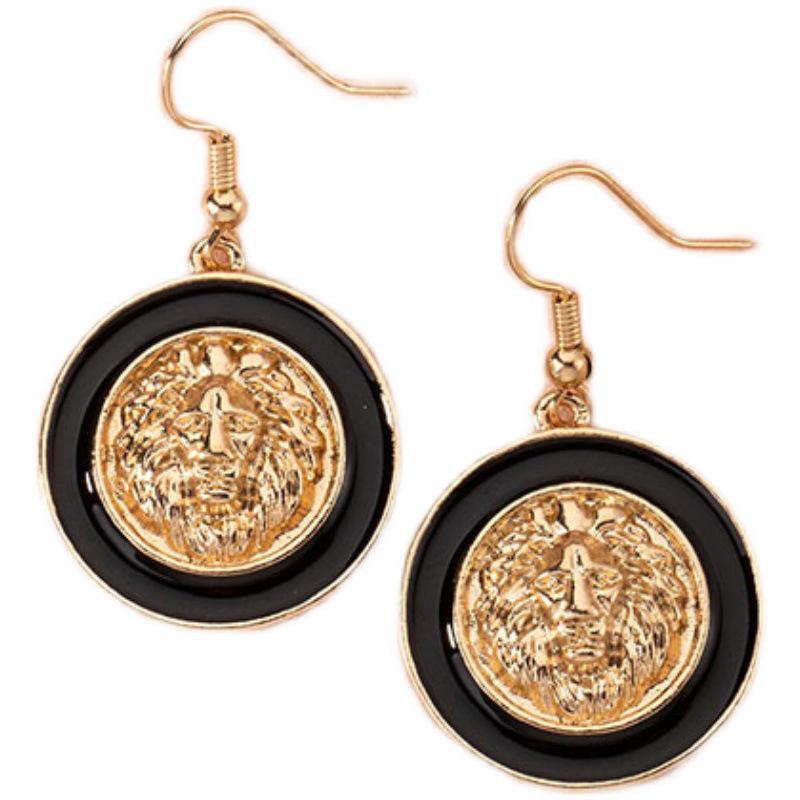 European & American Stylish Lion Head Enamel Necklace & Earrings Set for Women