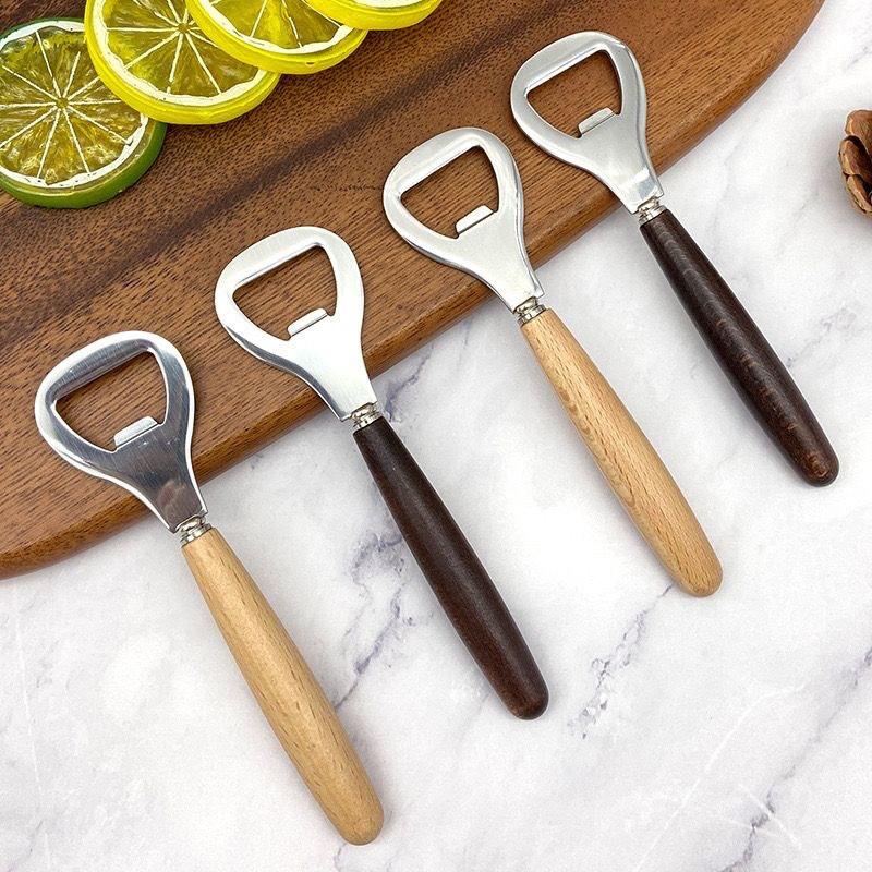 1Pc Stainless Steel Bottle Opener With Wooden Handle Unique Design For Opening Beer Soda Other Beverage Bottles Kitchen Gadgets