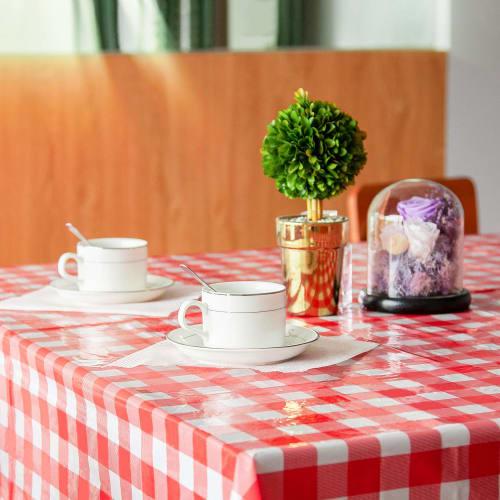 Puricon Jednorázové ubrusy, 6 kusů, 137 x 274 cm, Červeno-bílý kostkovaný vzor gingham, Obdélníkové, na večírky, svatby a další ? Červená kostka