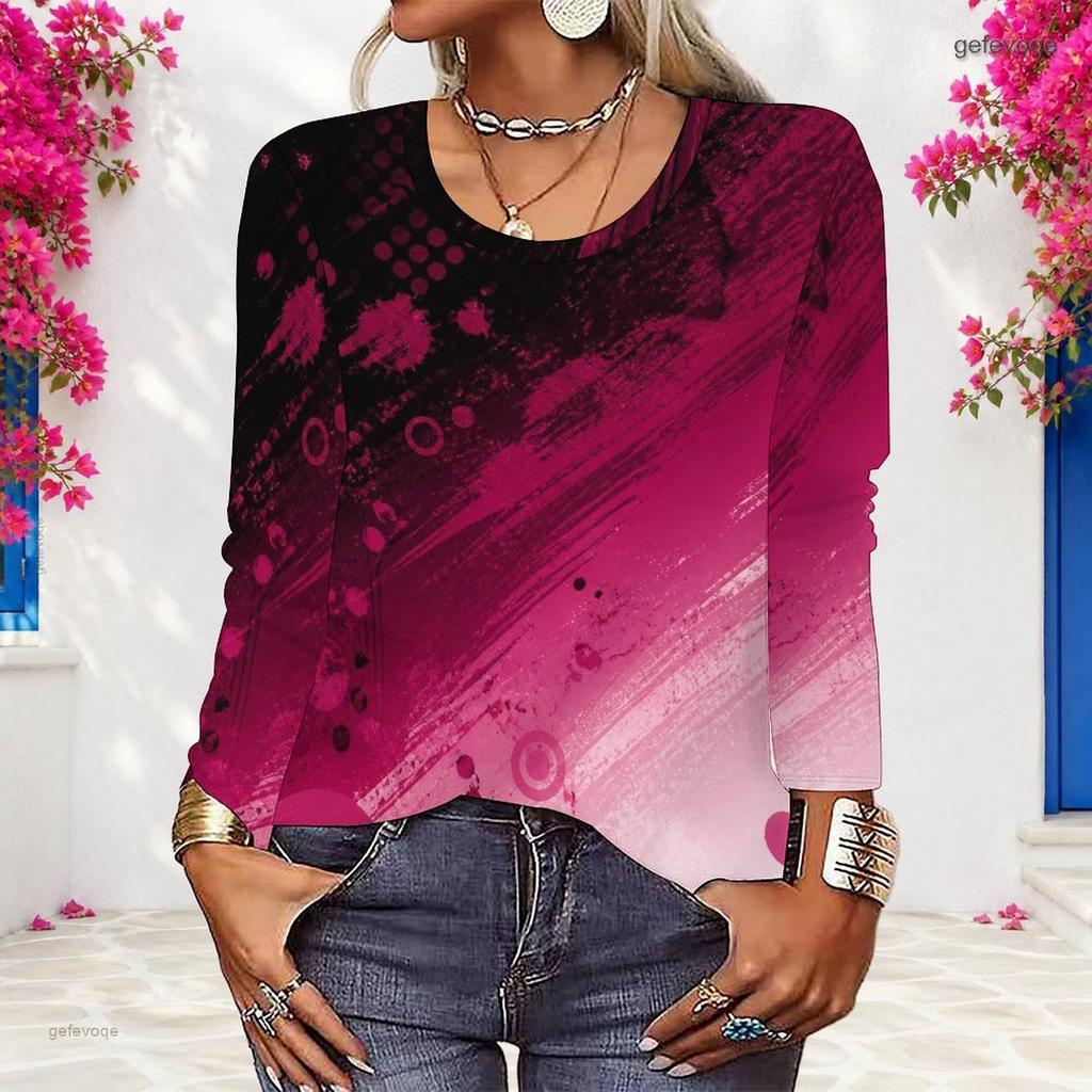 Women Plus Size Round Neck Long Sleeve Abstract Swirl Print Pullover Sweatshirt