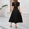 2026 Spring Summer Women's High Waist Solid Color Waist-Cinching Short Sleeve Dress